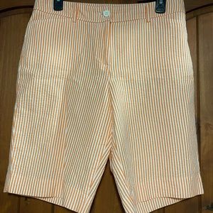 Orange and white seersucker shorts